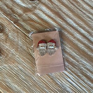 Festive Santa Earrings with Rhinestones